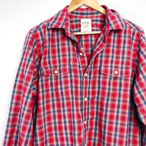 Fossil 54 Men's Button Up Plaid Shirt - Picture 2 of 8